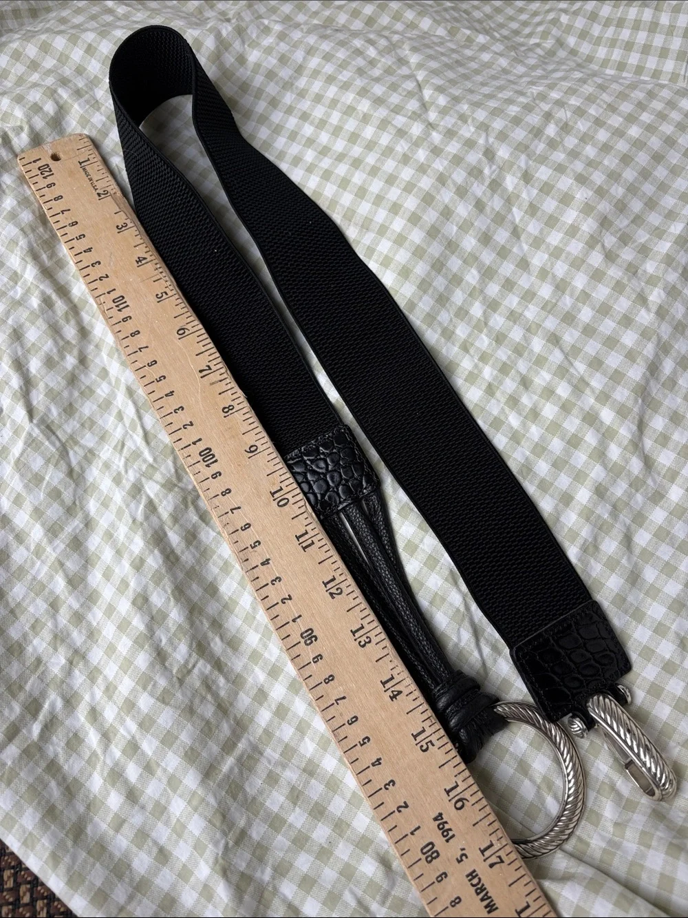 Black Elastic Waist Belt with Silver Ring Hardware